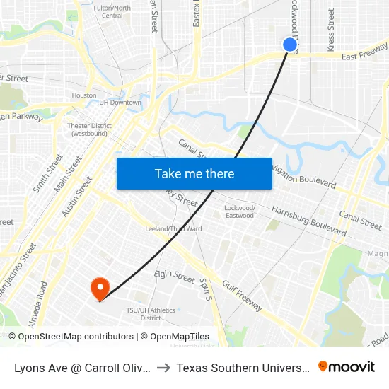Lyons Ave @ Carroll Oliver Way to Texas Southern University REC map