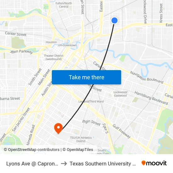 Lyons Ave @ Capron St to Texas Southern University REC map