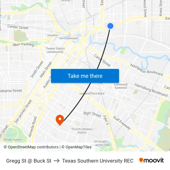 Gregg St @ Buck St to Texas Southern University REC map
