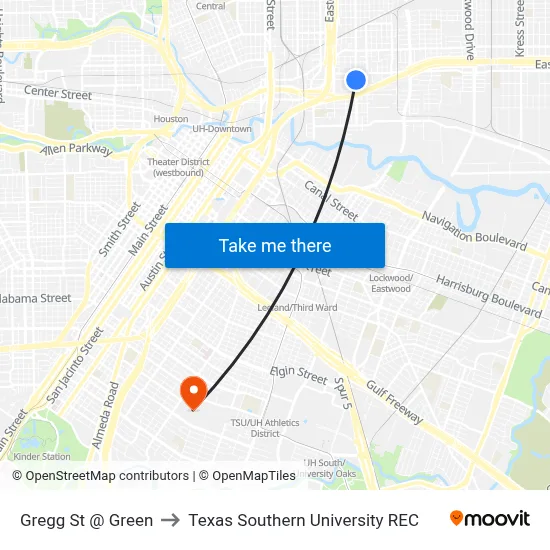 Gregg St @ Green to Texas Southern University REC map