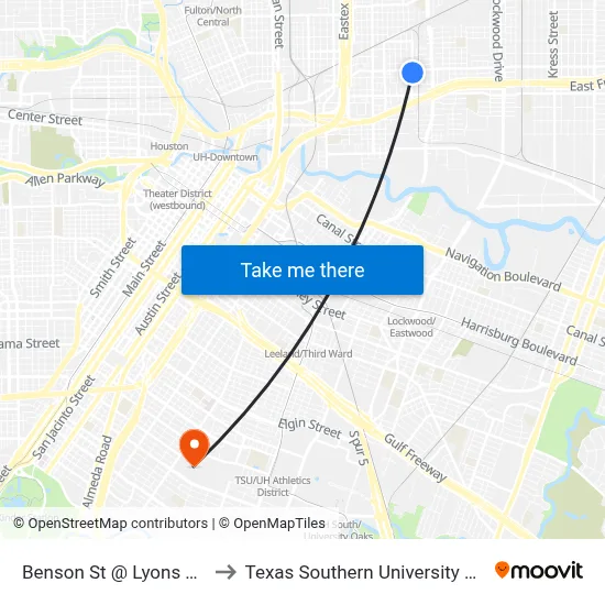 Benson St @ Lyons Ave to Texas Southern University REC map