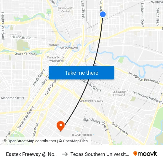 Eastex Freeway @ Noble St to Texas Southern University REC map