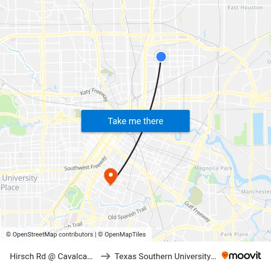 Hirsch Rd @ Cavalcade St to Texas Southern University REC map
