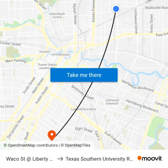 Waco St @ Liberty Rd to Texas Southern University REC map