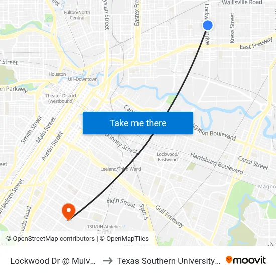 Lockwood Dr @ Mulvey St to Texas Southern University REC map