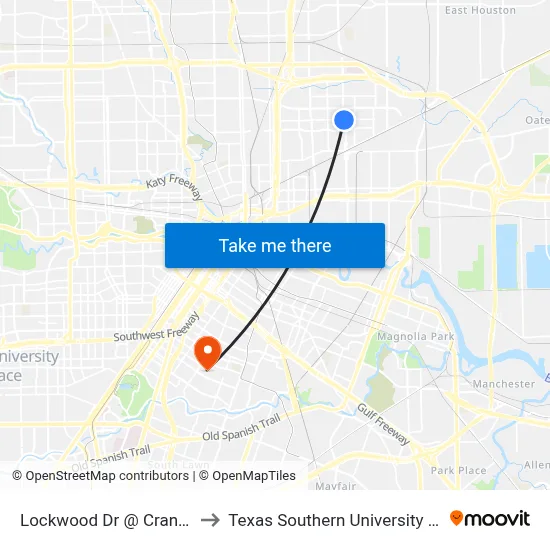Lockwood Dr @ Crane St to Texas Southern University REC map