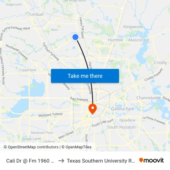 Cali Dr @ Fm 1960 Rd to Texas Southern University REC map