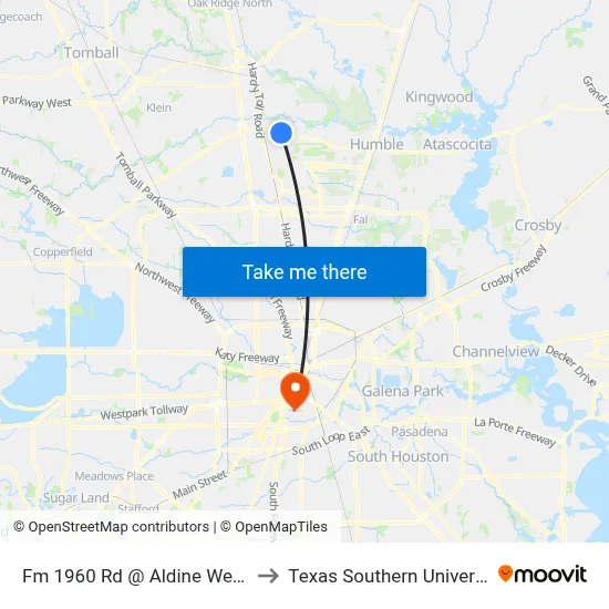 Fm 1960 Rd @ Aldine Westfield Rd to Texas Southern University REC map