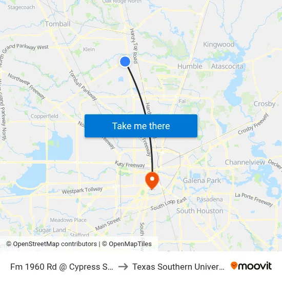 Fm 1960 Rd @ Cypress Station Dr to Texas Southern University REC map