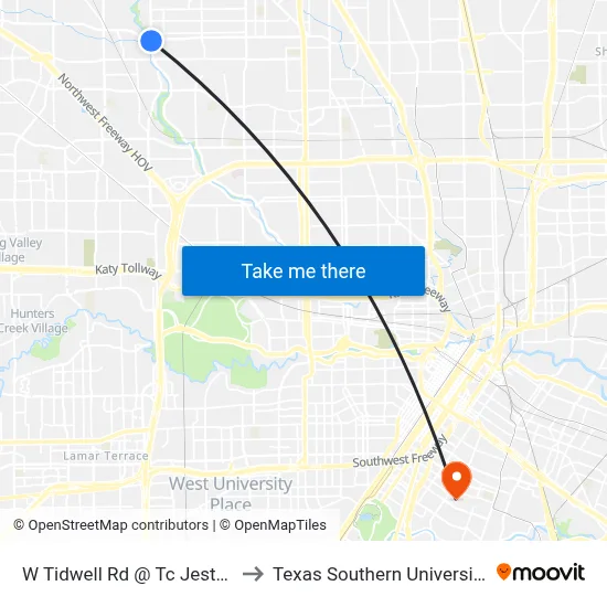 W Tidwell Rd @ Tc Jester Blvd to Texas Southern University REC map