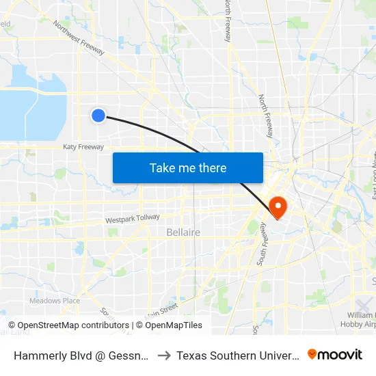 Hammerly Blvd @ Gessner Rd MB to Texas Southern University REC map