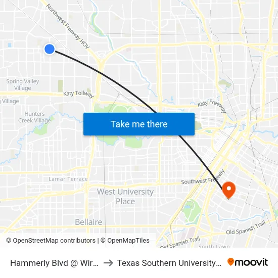Hammerly Blvd @ Wirt Rd to Texas Southern University REC map
