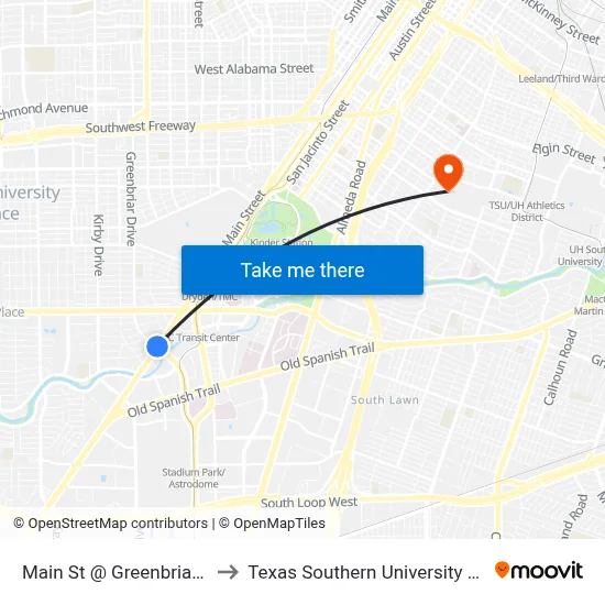 Main St @ Greenbriar Dr to Texas Southern University REC map