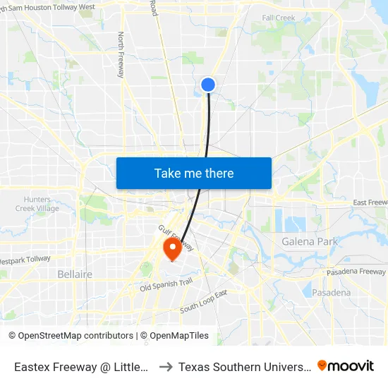 Eastex Freeway @ Littlecrest Rd to Texas Southern University REC map