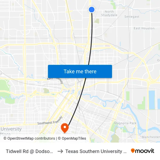 Tidwell Rd @ Dodson St to Texas Southern University REC map