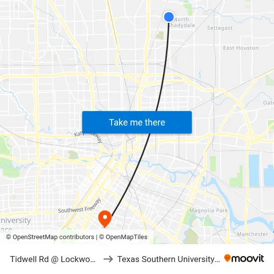 Tidwell Rd @ Lockwood Dr to Texas Southern University REC map