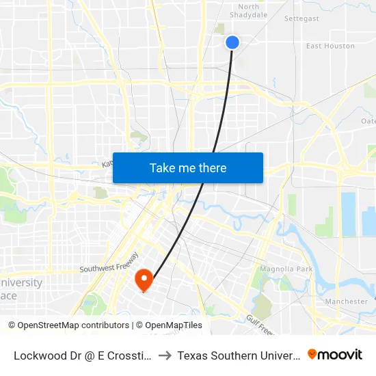 Lockwood Dr @ E Crosstimbers St to Texas Southern University REC map