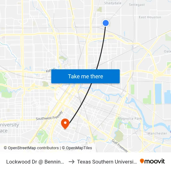 Lockwood Dr @ Bennington St to Texas Southern University REC map