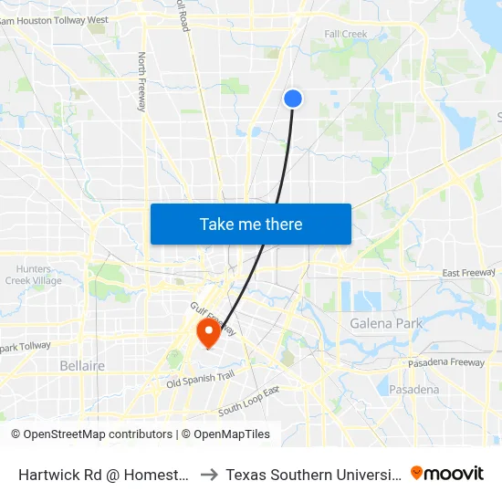 Hartwick Rd @ Homestead Rd to Texas Southern University REC map