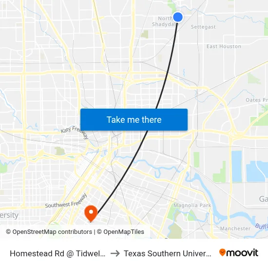 Homestead Rd @ Tidwell Rd MB to Texas Southern University REC map