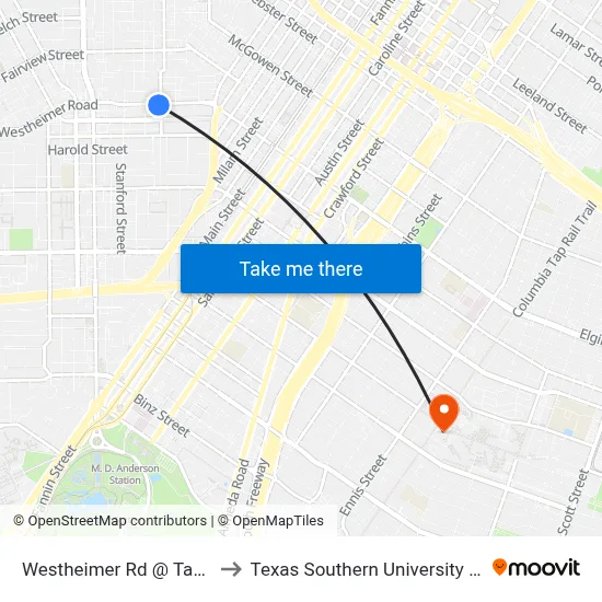 Westheimer Rd @ Taft St to Texas Southern University REC map