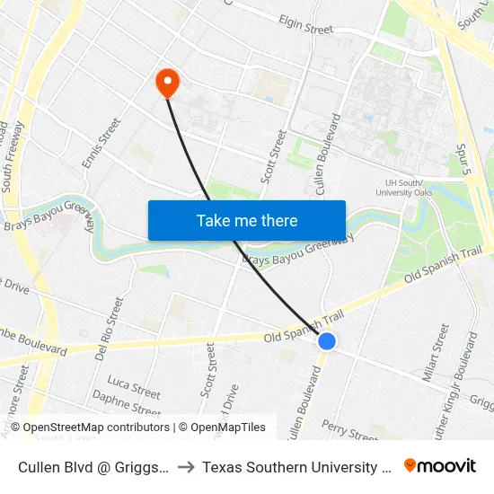 Cullen Blvd @ Griggs Rd to Texas Southern University REC map