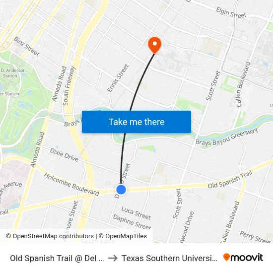 Old Spanish Trail @ Del Rio St to Texas Southern University REC map