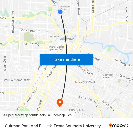Quitman Park And Ride to Texas Southern University REC map