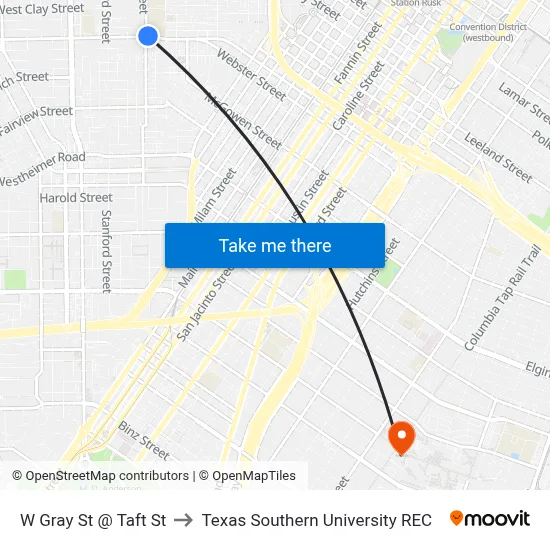 W Gray St @ Taft St to Texas Southern University REC map