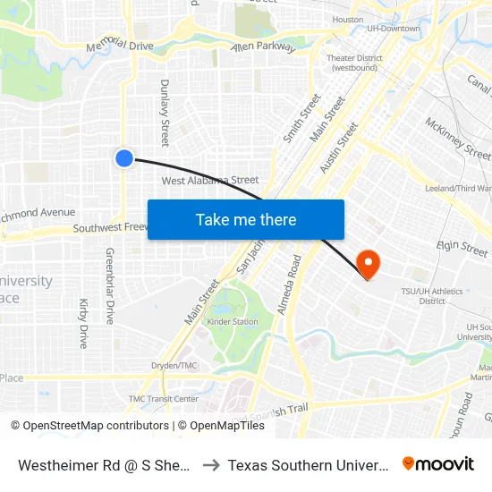 Westheimer Rd @ S Shepherd Dr to Texas Southern University REC map