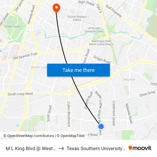 M L King Blvd @ Westover to Texas Southern University REC map