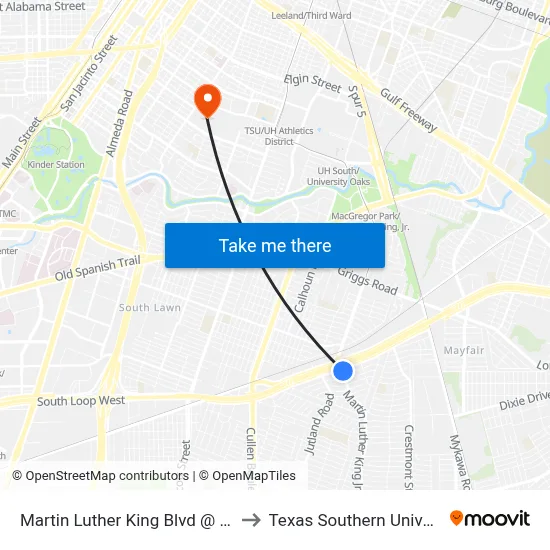 Martin Luther King Blvd @ Malmedy R to Texas Southern University REC map