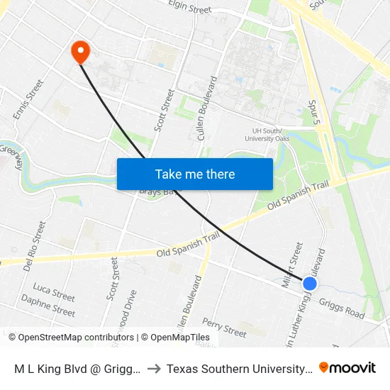 M L King Blvd @ Griggs Rd to Texas Southern University REC map