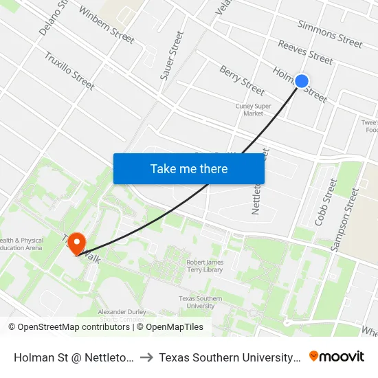 Holman St @ Nettleton St to Texas Southern University REC map