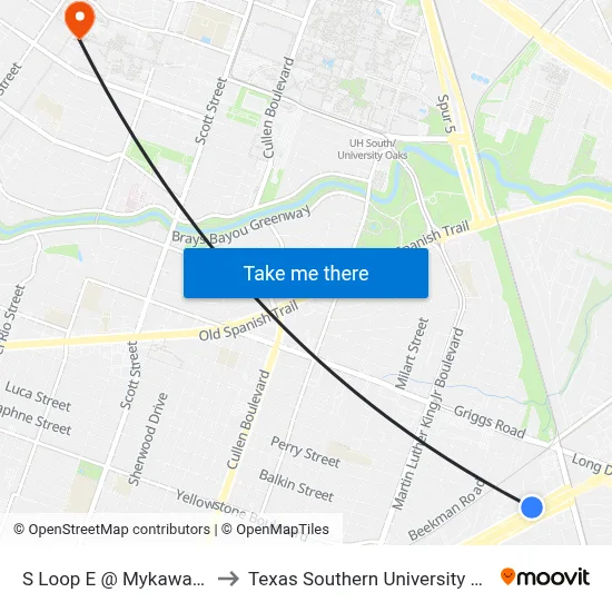 S Loop E @ Mykawa Rd to Texas Southern University REC map