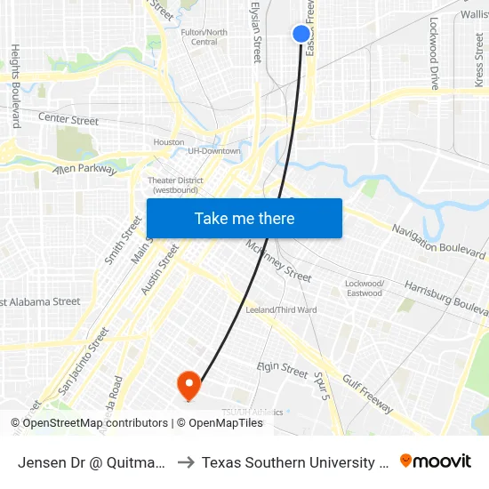 Jensen Dr @ Quitman St to Texas Southern University REC map
