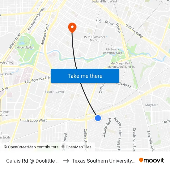 Calais Rd @ Doolittle Blvd to Texas Southern University REC map