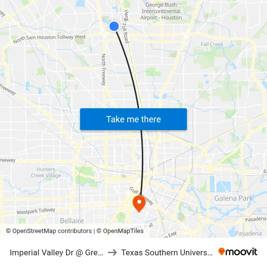 Imperial Valley Dr @ Greens Rd to Texas Southern University REC map