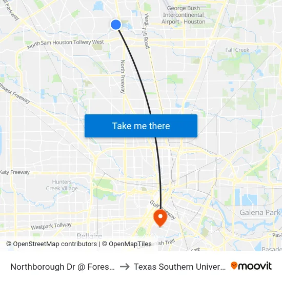 Northborough Dr @ Forest Edge Dr to Texas Southern University REC map