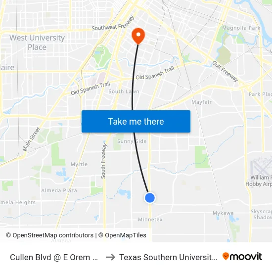Cullen Blvd @ E Orem Dr MB to Texas Southern University REC map