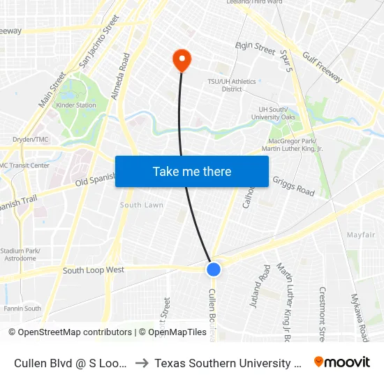 Cullen Blvd @ S Loop E to Texas Southern University REC map