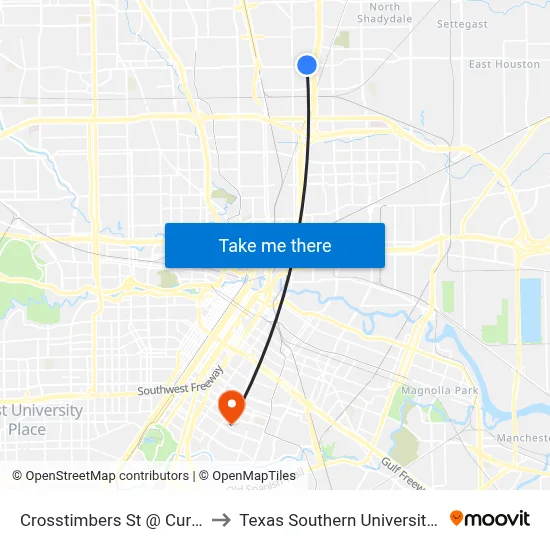 Crosstimbers St @ Curry Rd to Texas Southern University REC map