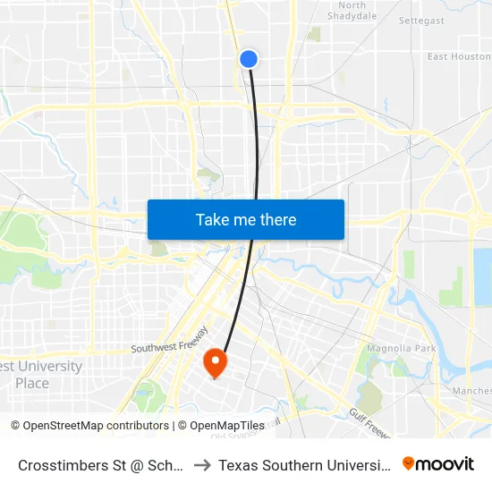 Crosstimbers St @ Schneider to Texas Southern University REC map