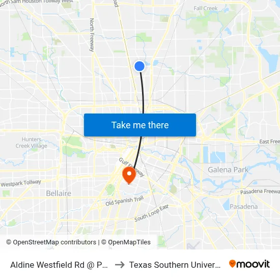 Aldine Westfield Rd @ Parker Rd to Texas Southern University REC map
