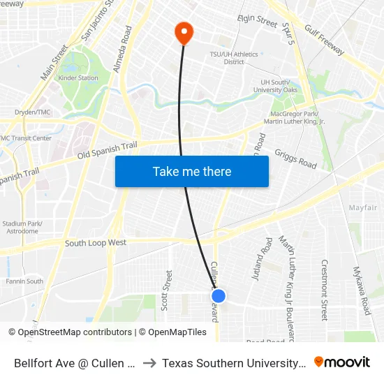 Bellfort Ave @ Cullen Blvd to Texas Southern University REC map