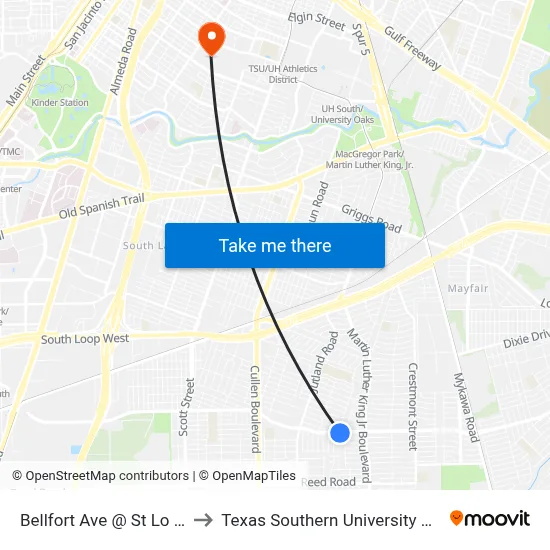 Bellfort Ave @ St Lo Rd to Texas Southern University REC map