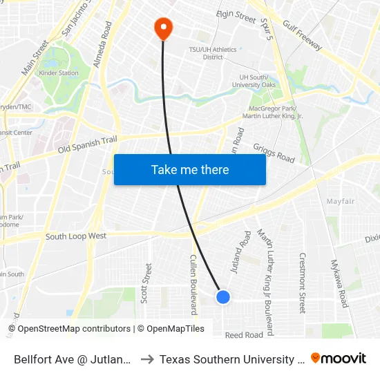 Bellfort Ave @ Jutland Rd to Texas Southern University REC map