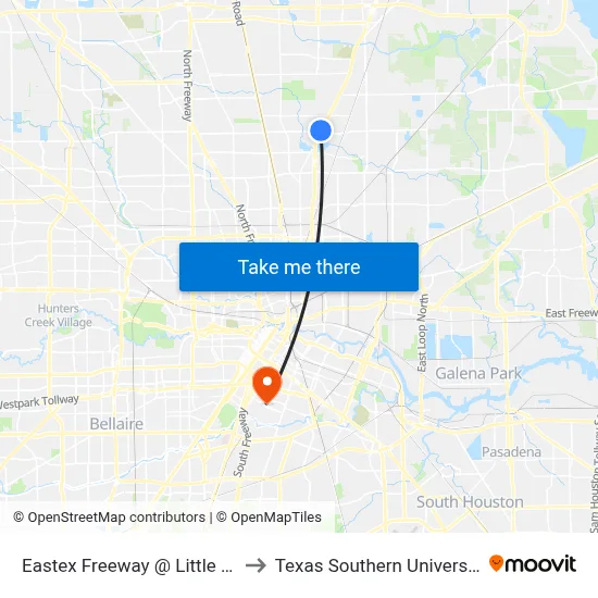 Eastex Freeway @ Little York Rd to Texas Southern University REC map