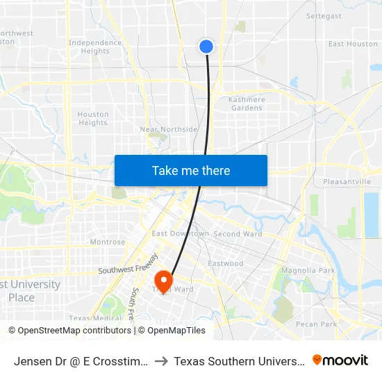 Jensen Dr @ E Crosstimbers St to Texas Southern University REC map