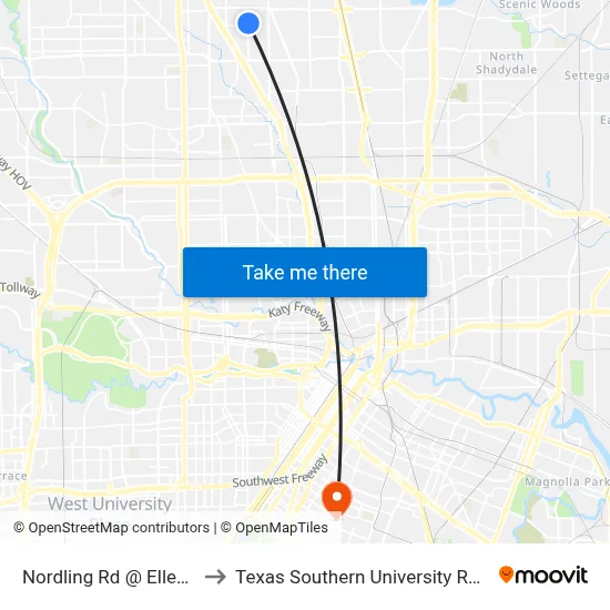 Nordling Rd @ Ellena to Texas Southern University REC map